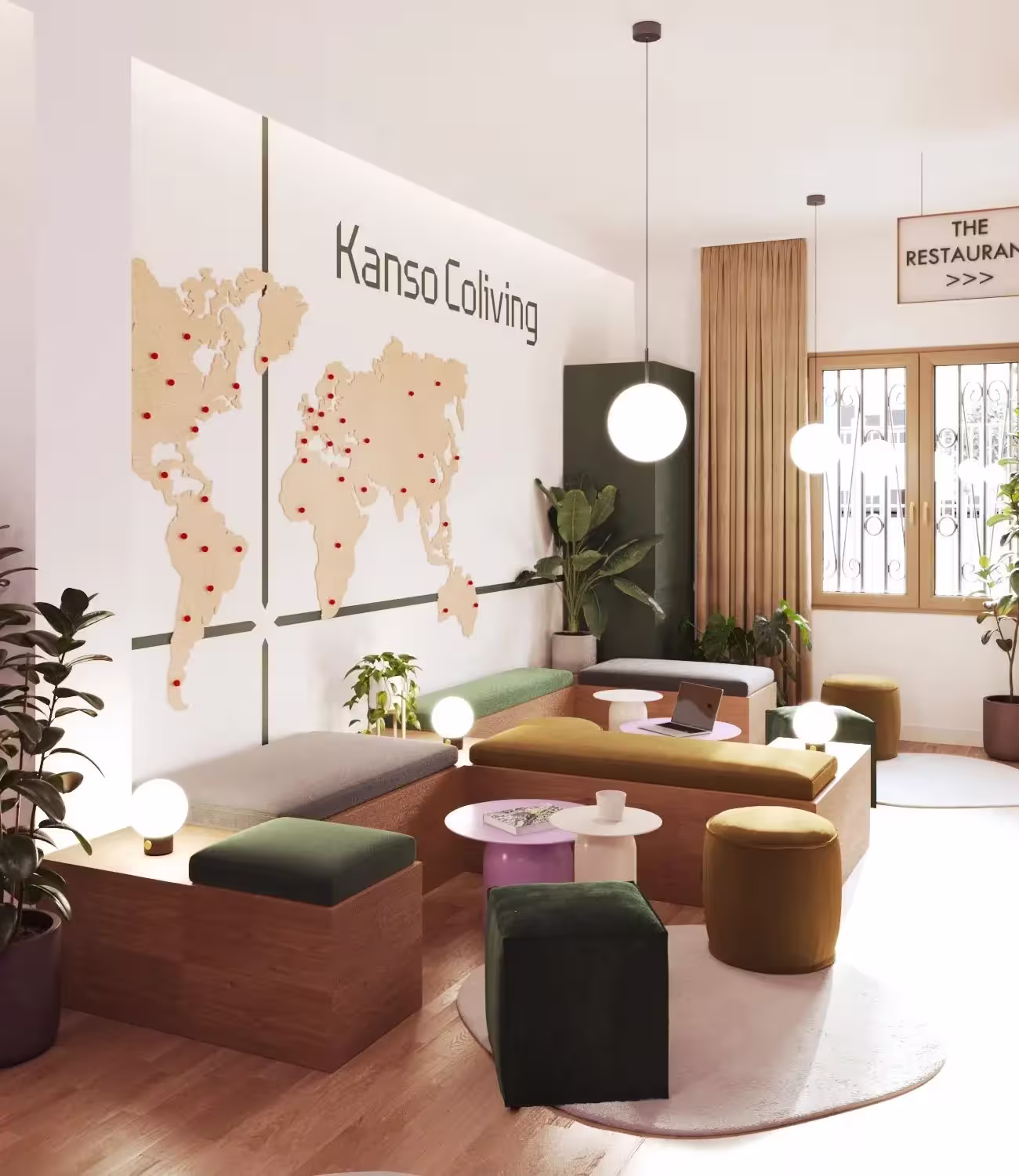 Fotografía del salón de una oficina de Kanso Coliving